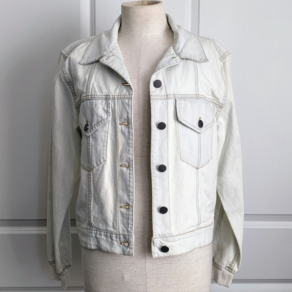 alice + olivia Jacket Denim Jean Removable Zip Out Hood Bleached Indigo L NWT - Picture 11 of 16